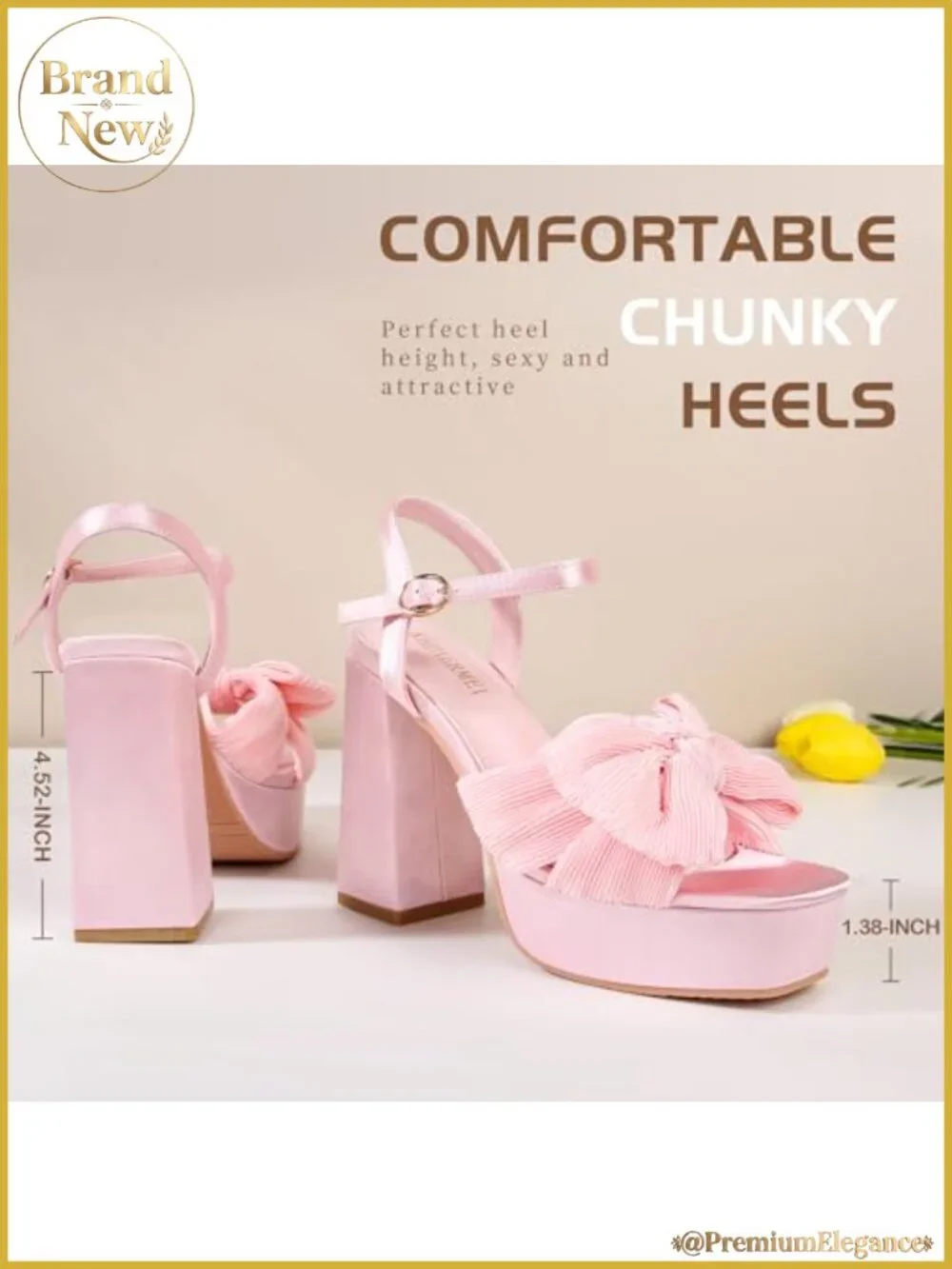 Platform Heeled Sandals Bow Knot Chunky Heels Open Toe Ankle Strap